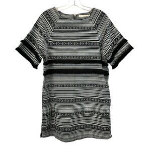 Ellison Womens Short Sleeve Black/White Striped Sheath Dress Fringe Small